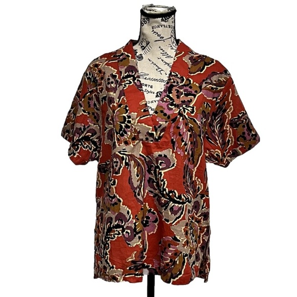 Karlie Floral Tunic Blouse Women’s L – Boho Hippie Coastal Resortwear Cottage - Picture 2 of 10